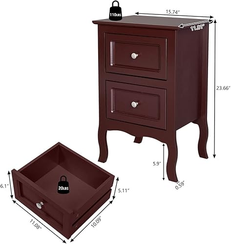 Miniatura 3 de Juego de 2 mesitas de noche con 2 cajones, mesitas de noche de estilo rústico de dos niveles, muebles de noche y mesa auxiliar decorativa para