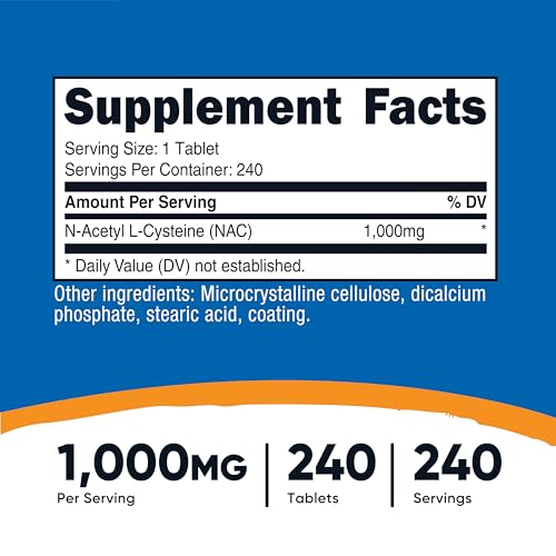 Image of Nutricost N-Acetyl L-Cysteine (NAC) 1000mg, 240 Vegan Tablets, Gluten-Free | Vegetarian Supplement, GMO-Free