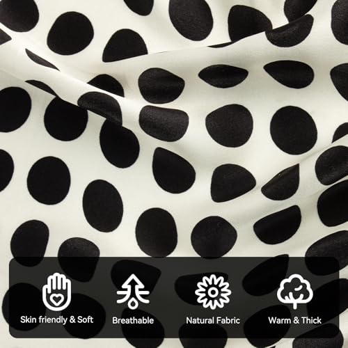 Polka Dot Scarf for Women: Natural Silk Black White Polka Dot Head Cover - Premium Satin Hair Wrap - Square Bandana for Sensitive Scalp Women Workout Gift 21 In4