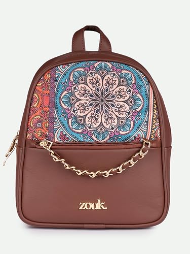 Image of ZOUK Mayra Mini Daypack | Stylish Vegan Leather Backpack for Women with Water-Resistant Lining | Handcrafted Small Day Bag with Gold Zip & Adjustable Straps |