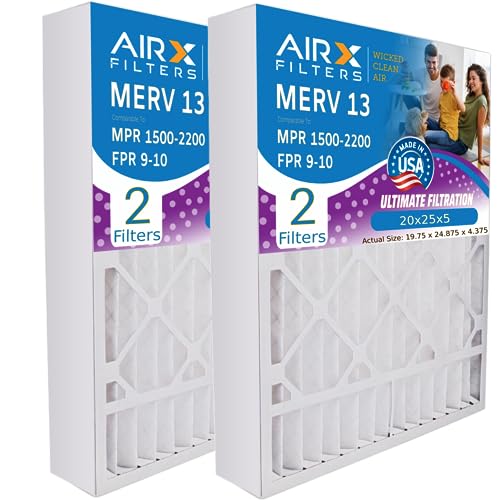 AIRX FILTERS WICKED CLEAN AIR. 20x25x5 Air Filter MERV 13 Compatible with Honeywell FC100A1037 Furnace Filter 2 pack