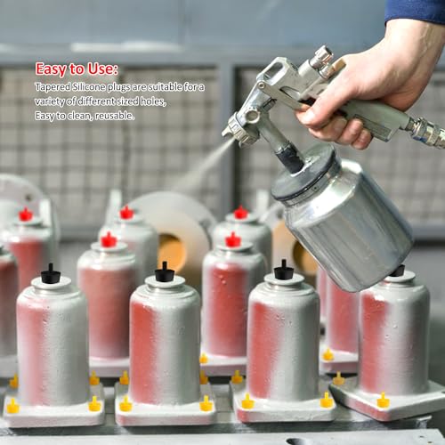 YIXISI 35 Stücke 7 Größen Konische Silikonstopfen Sortiment Set, Hochtemperatur Silikon Konisch Stopfen, Silikonstopfen Kegellochstopfen, für Malerei, Pulverbeschichtung, Eloxierung