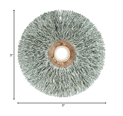 Image of Weiler 16973 3 inch Crimped Wire Wheel, .014 inchStainless Steel Fill, 1 /2 inch-3 /8 inchArbor Hole, Made in the USA