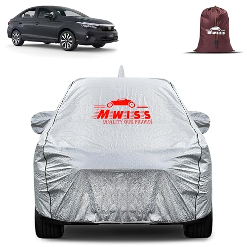 Image of Waterproof Car Body Cover for Honda City | Mirror & Antenna Pocket Anti-Scratch with Soft Cotton Inner Lining Triple Stitched Protection| Heat Resistant | Rain Protection (Silver)