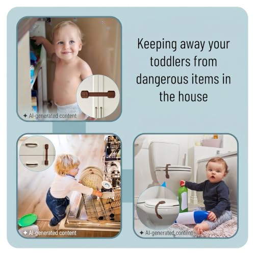 Image of Bates- Child Safety Strap Locks, 12 Pack, Brown, Child Locks for Cabinets and Drawers