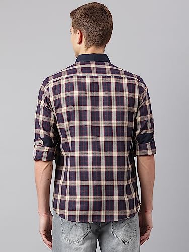 Image of Thomas Scott Mens Checkered Slim Fit Casual Shirt with Button Down and Long Sleeve (TS1048 Space Blue XL)