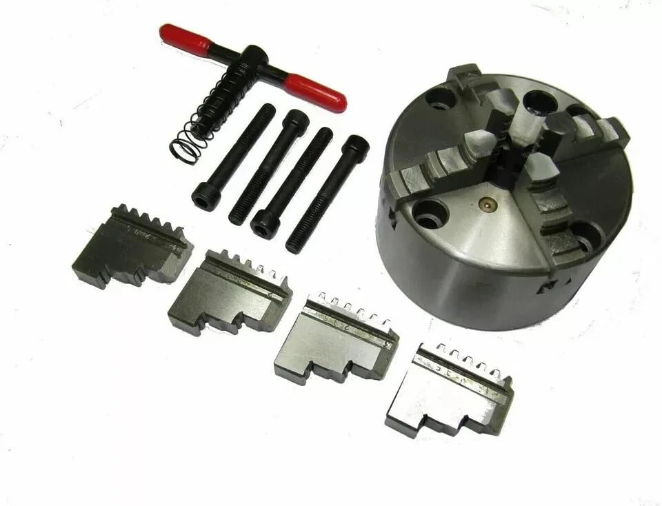 Portabrocas de torno autocentrante de 4 mordazas de 100 mm, montaje frontal con mandíbulas reversibles, mandril de desplazamiento de precisión para torno, fresadora, mesa giratoria y metalurgia