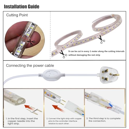 GQL 8m LED Strip AC 220V 240V IP65 Waterproof 3014 SMD 120LEDs/m Commercial Rope Light, Warm White Ribbon for Home Kitchen Cabinets Ceiling Garden Decoration UK Plug - Image 6