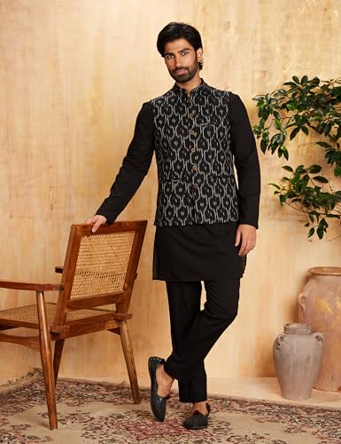Image of Amazon Brand - Symbol mens Cotton Nehru Jacket Kurta Pant Set (3pcs)