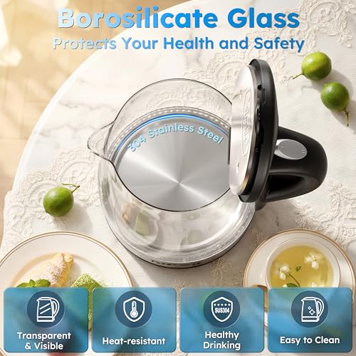Image of TOPWIT 2.0L Glass Electric Kettle, Hot Water Boiler, BPA-Free | Stainless Steel Bottom & Lid, Fast Boil, Auto Shut-Off & Boil-Dry Protection, No Plastic Odor | for Tea, Coffee, Home, Office