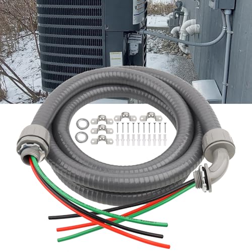 1/2Inch Outdoor Electrical Whips Kit, 8 FT Nonmetallic Liquid Tight Flexible Conduit Wire with 3 Conductors 10 Gauge THHN Electrical Wires, A/C Disconnect Box Power Whips Assembly (8FTx1/2Inch)