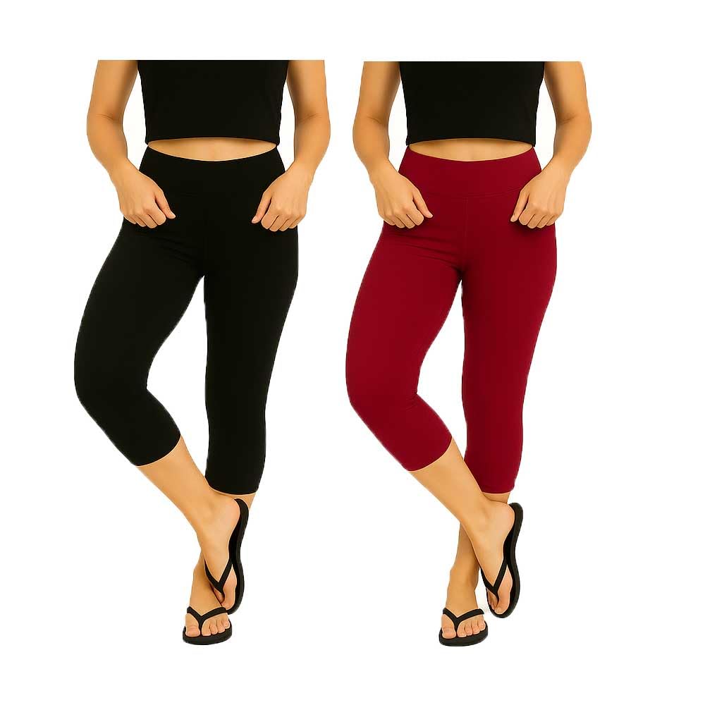 Womens Black, Pink Plain Capri 2Pack-picture-10