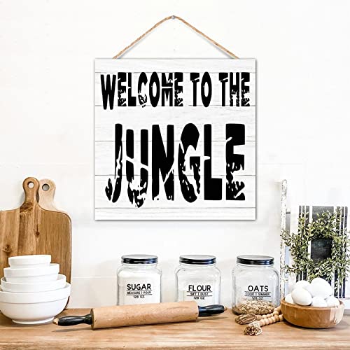 Panneau en bois rustique Welcome to The Jungles de décoration murale intérieure 30x30 cm
