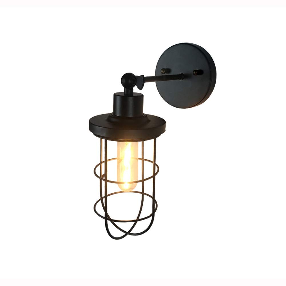 OZBMA Wall Mounted Light 1-Light American Retro Nostalgic Lantern Classic Industrial Warehouse Iron Cage Sconce Creative Personality Barn Loft Aisle Metal Edison E27 Lamp Reading L