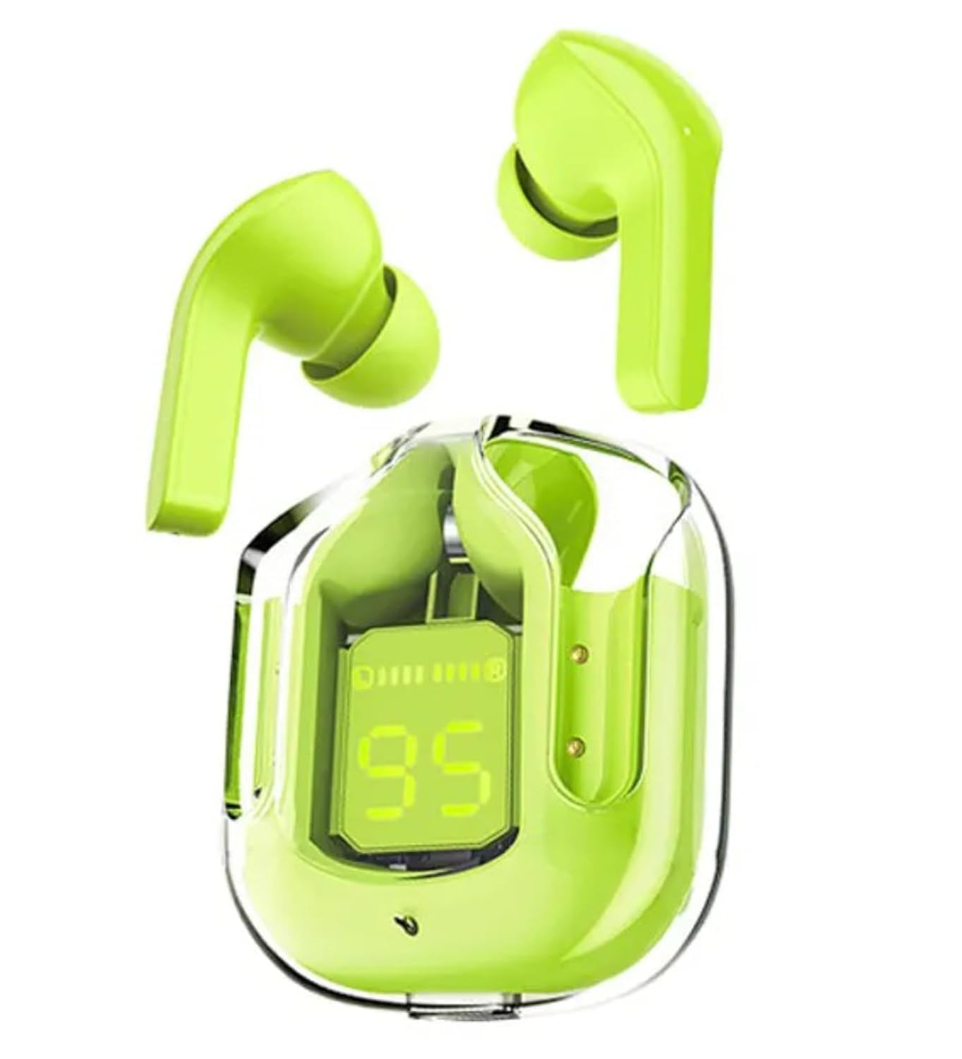 Wireless Ultrapods Earbuds - TWS Bluetooth 5.3 Earphones with Transparent Charging Case - LED Digital Display & Built-in Mic - Crystal Clear Aesthetic Earbuds for I Phone, Android & Gaming (Green)-image-16