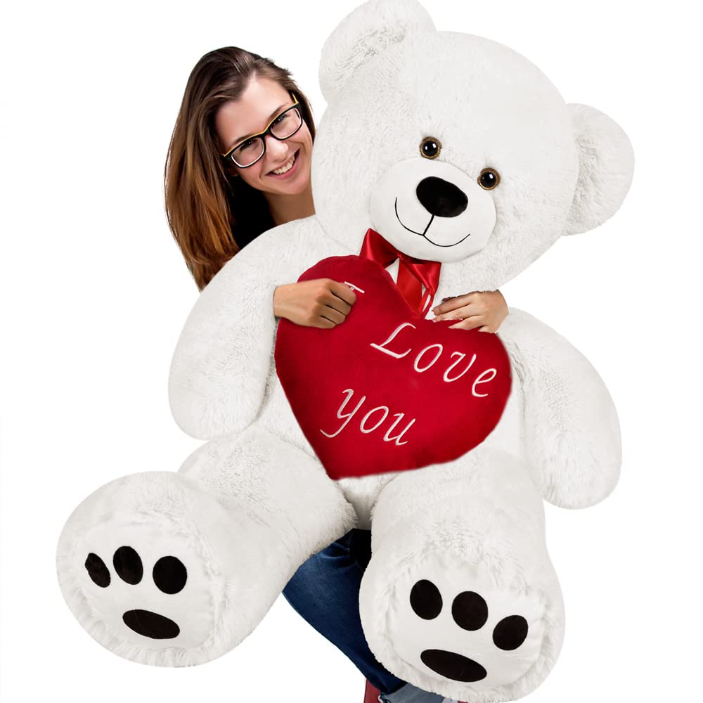 Deuba Oso de Peluche 100cm Regalo San Valentín Enamorados Cojín Corazón I Love You 26cm Teddy Blanco