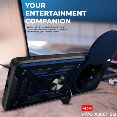 Image of Armor Bumper Back Cover Case for VIvo X200T 5G Rotating Camera Cover, Ring Holder & Kickstand | Heavy Duty & 360 Degree Protection VIvo X200T 5G Back Cover (Blue)