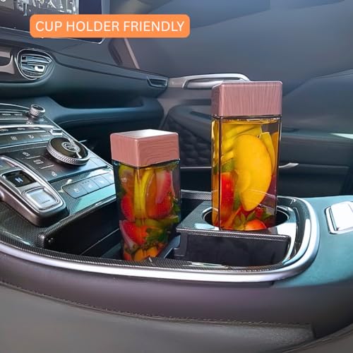 Giant Goods 15oz Breeze Blue Square Bpa Free Plastic Water Bottle, Woodgrain Plastic Lid, Slim Water Bottle, Modern & Minimalist, Beverage container, Sleek & Slim, Clear Hydration Container (1 Count)