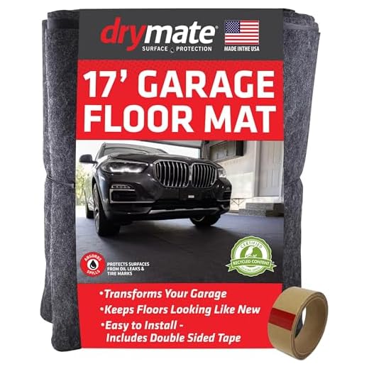 Drymate Garage Floor Mat, (17' x 7'4"), Protects Surfaces, Transforms Garage - Absorbent/Waterproof/Durable (USA Made) (Charcoal) (Includes Double Sided Tape)