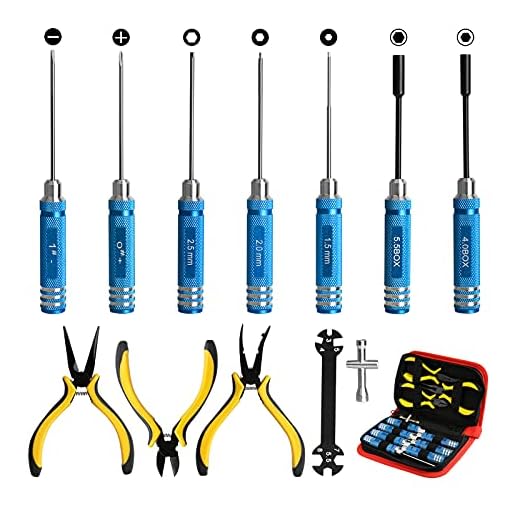 12Pcs RC Car Tools Kits Screwdriver Set (Hex, Phillips, Flat) Pliers Socket Wrench Hobby Tools Kits for Traxxas Arrma RC Car Drone Airplane Helicopter Vehicle Multirotors Models Repair Tool (Blue)