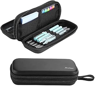 ProCase Hard Pencil Cases, 2-Layer Large Capacity Pencil Holder Storage for Office School Students -Black