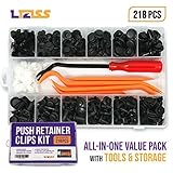 LIZISS 218 Pcs 'Value Pack' Car Push Retainer Clips Kit – Auto Plastic Fasteners, 11 Sizes Push Rivet + 2 Sizes Door Trim Panel Retainer + Removal Tools for GM Ford Toyota Honda Chrysler Nissan