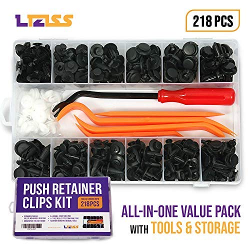 LIZISS Custom Assortment Car Push Retainer Clips Kit – Auto Plastic Fasteners, 11 Sizes Push Pin Rivet + 2 Sizes Door Trim Panel Retainer + Removal Tools for GM Ford Toyota Honda Chrysler Nissan