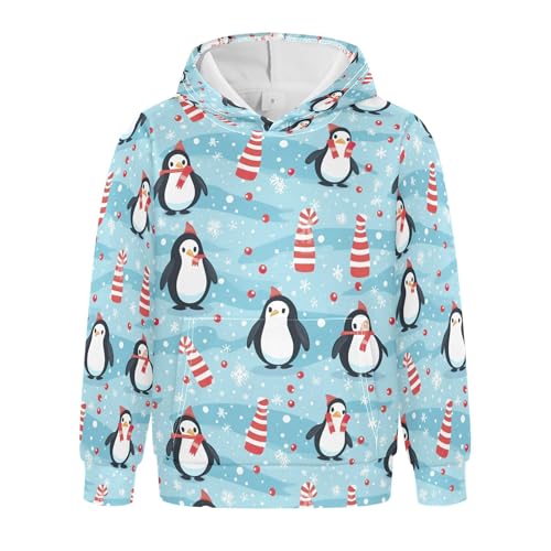 Kids Hoodies Sweaters Christmas Xmas Penguin Hooded Sweatshirts with Big Pockets for Boys Girls B0400438 - Main Image