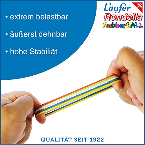 Läufer 59106 Rondella Rubberball, ca. 200 Gummibänder, Durchmesser 60mm, bunt sortierte Gummiringe in hervorragender Qualität