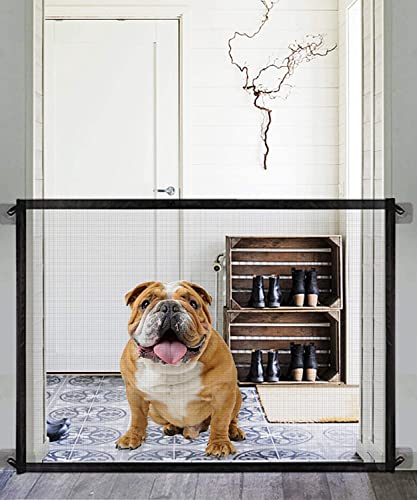 Baby Gate Pet Gate Magic Gate for Dogs, Queenii Safety Guard Gate Retractable Mesh Dog Gate, Portable Folding Child's Safety Gates Install Anywhere, Safety Fence for Hall Doorway Wide 42.12
