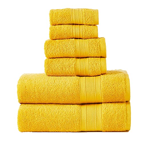 TRIDENT Soft and Plush 6 Piece Bath Towel Set - Super Soft Bathroom Towels, Highly Absorbent, Machine Washable, Soft Comfort (6 Piece Set, Mustard Yellow)