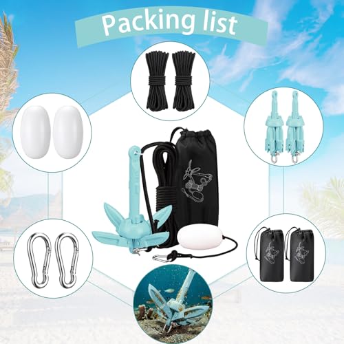 Image of Lounsweer 2 Pack 1.5 /3.5 lb Marine Kayak Anchor Kit Folding Grapnel Anchor Kit Boat Kayak Fishing Accessories for Small Boats Kayaks Canoe Paddle Boards
