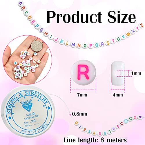 TOAOB 1500pcs Colourful Acrylic Letter Beads Alphabet Beads Heart Beads and Number Beads with Elastic Crystal String Cord for DIY Necklace Bracelet Jewellery Making - Image 2