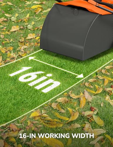 Image of Aspiron Artificial Grass Sweeper, 16-Inch 2000W Electric Power Broom for Artificial Turf, Lawn Sweeper with 55L Removable Collection Bag, 5-Position Height Adjustment, Foldable, Orange