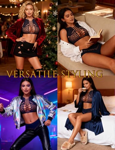 Image of Avidlove Womens Fishnet Lingerie for Women Sexy Two Piece Lingerie Set Stripper Outfit