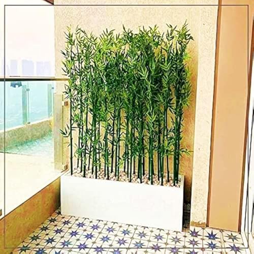 Image of Artificial Plant Bamboo Sticks with Polyester Leaves on Original Bamboo and Without Pot I Bamboo Tree Artificial for Home Decoration (12 Pieces; 1 Piece is 6.5 FEET Height; Green)