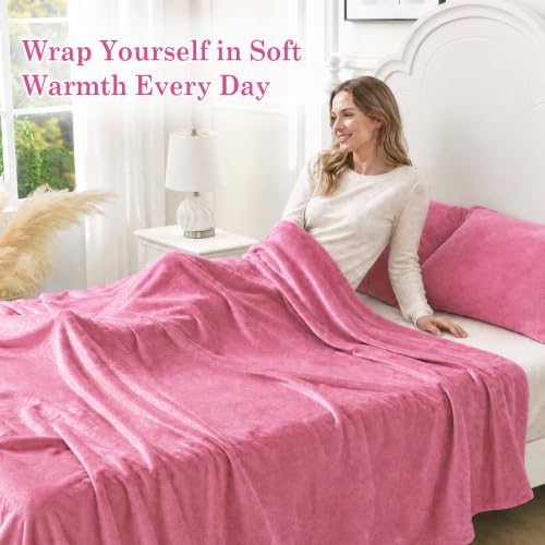 Image of Viviland Plush Microfleece King Bed Sheet Set, Hot Pink
