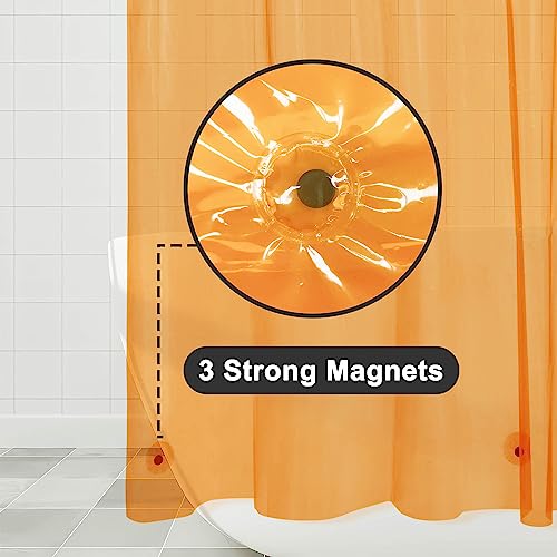 Image of Barossa Design Extra Long Shower Curtain Liner with 3 Magnets - 72 inch x 84 inch XL, Waterproof PEVA Lightweight Shower Liner for Bathroom, PVC Free, Metal Grommets - Clear Orange, 72x84