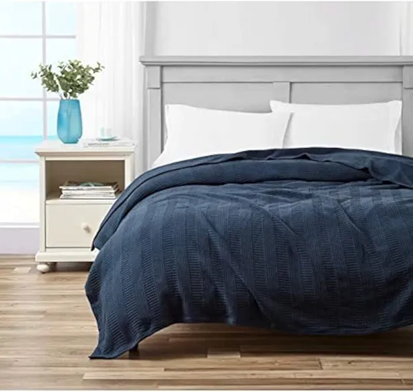 Nautica - Twin Blanket, Woven Textured Cotton Bedding, Ideal for Bed or Couch, Dorm Essentials, Oeko-Tex Certified (Rope Stripe Navy)