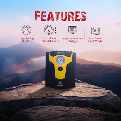 Image of Autofy OPTIMUS with 2 YEARS War'ranty' Car Tyre Inflator Pump Tyre Inflator for Car Air Pump for Tyres all Cars Sedan SUV Hatchback Bikes Cycles Tyre inflator Car Accessories (150 PSi 12V DC)