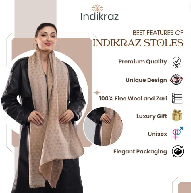 Premium Unisex Fine wool Zari Warm Stole Wrap Scarf, woollen scarf, woven woollen stole, Light weight wool scarf - Image 5