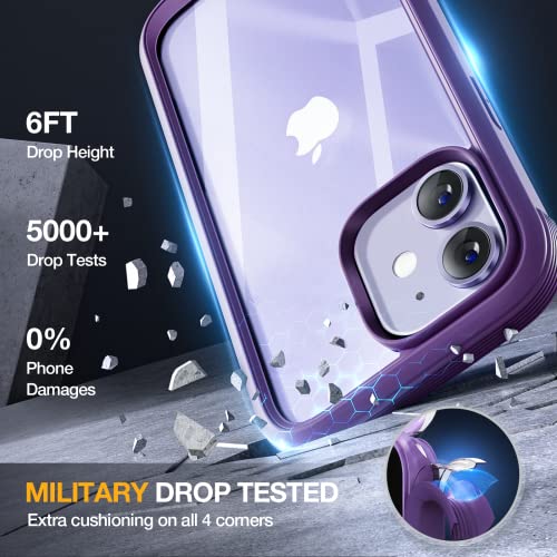 Image of Miracase Glass Series for iPhone 12 /12 Pro Case 6.1 inch, Upgraded Full-Body Rugged Phone Bumper Case Cover with Built-in 9H Tempered Glass Screen Protector and Camera Protector, Purple