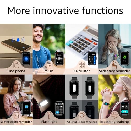 Image of Smart Watch Fitness Tracker Make /Answer calls for Women Men with Heart Rate Blood Oxygen Sleep Monitor Sports Modes Step Calorie Counter IP68 Waterproof for Android Phones iPhone (Rectangle, Black)