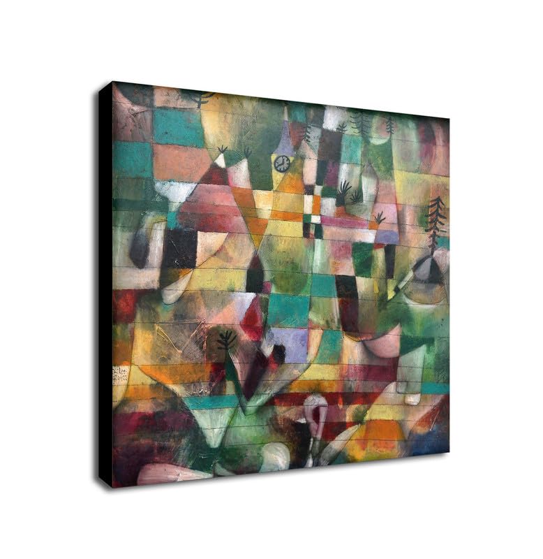 Landscape With A Yellow Church Tower by Paul Klee - Wrapped Framed Canvas Wall Art (12 x 12 inch / 30cm x 30 cm)