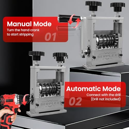 Image of Serplex 6-IN-1 Manual Wire Stripper Machine Drill-Operated Wire Stripper Tool with Hand Crank 3-17mm Dia Cable, Manual Wire Stripping Machine with 6 Tracks & 5 Carbide Blade, for Wire Stripping