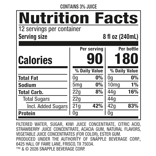 Image of Snapple Kiwi Strawberry Juice Drink, 16 fl oz recycled plastic bottle, 6 pack