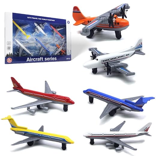 Crelloci Toy Airplane 6 Pack Mini Diecast Airplanes, Aircraft Plane Playset Includes Glider Planes, Airlines Plane Toys for Birthday Party Favor Toys for Kids Boys and Girls