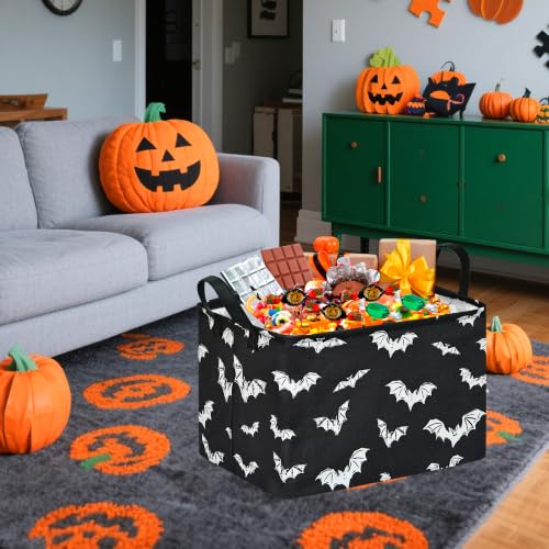 Image of Halloween Bat Storage Basket for Kids Room, Foldable Toy Organizer Bin | Halloween Bat Storage Basket with Waterproof Lining, Leather Handles and Foldable Design for Kids' Rooms and Party Gifts