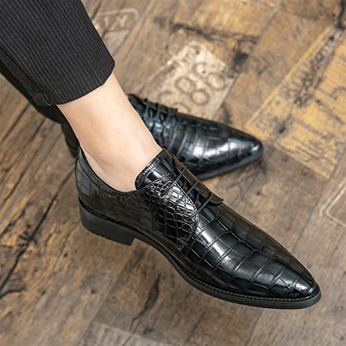 Oxford Shoes for Men Lace Up Pointed Toe Derby Shoes PU Leather Rubber Sole Non Slip Low Top Party(Black,10 M US)3