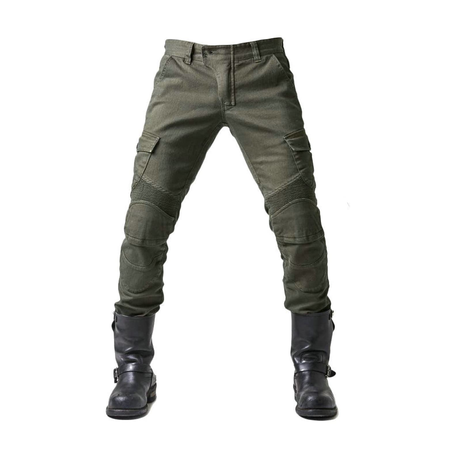 Jeans Da Motociclista Da Uomo Protettivo CE Protettivo Rimovibile Per Anca E Ginocchio Modern Fit Con Protezioni 4X (Green,S)